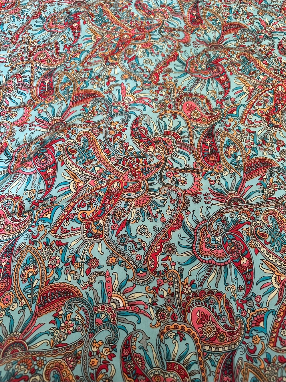 Paisley Print large scarf or wrap- Teal and Coral